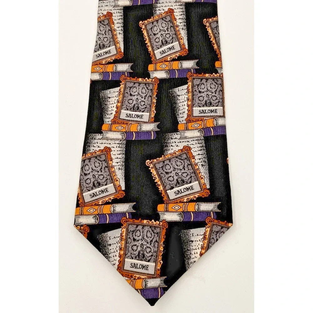 Vtg Novelty Academia Necktie Oscar Wilde Money Quote Silk Tie Salome Literary